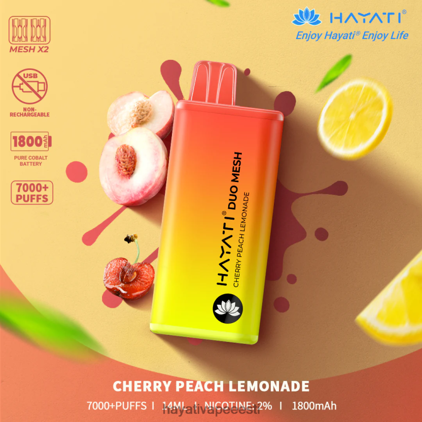 Hayati Flavour List - Hayati Duo Mesh ühekordselt kasutatavad kirsi virsiku limonaad N6LJBF168