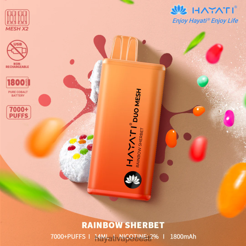 Hayati Flavours Eesti - Hayati Duo Mesh ühekordselt kasutatavad vikerkaare šerbett N6LJBF177