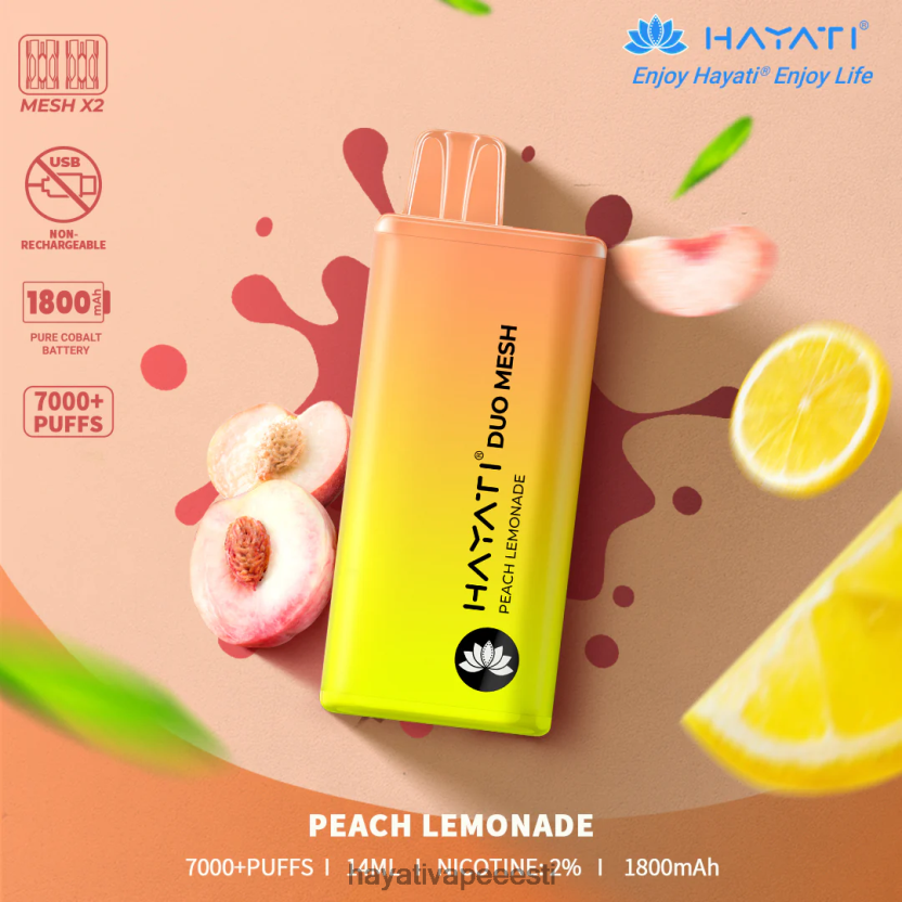 Hayati Vape Near Me - Hayati Duo Mesh ühekordselt kasutatavad virsiku limonaad N6LJBF175