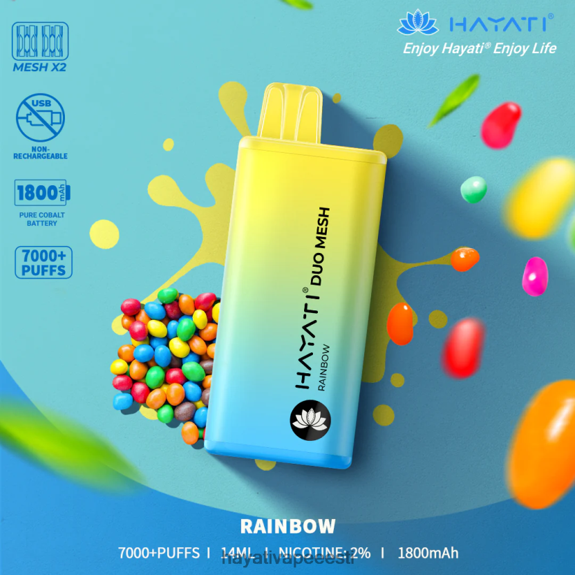 Hayati Vape Review - Hayati Duo Mesh ühekordselt kasutatavad vikerkaar N6LJBF176