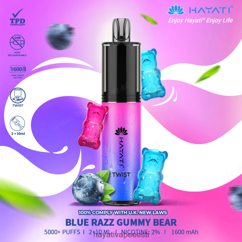 Hayati Vape Flavours - Hayati Twist ühekordselt kasutatavad sinine razz kummikaru N6LJBF64