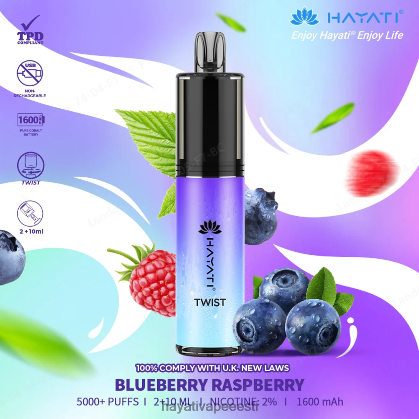 Hayati Vape Review - Hayati Twist ühekordselt kasutatavad mustikas vaarikas N6LJBF66