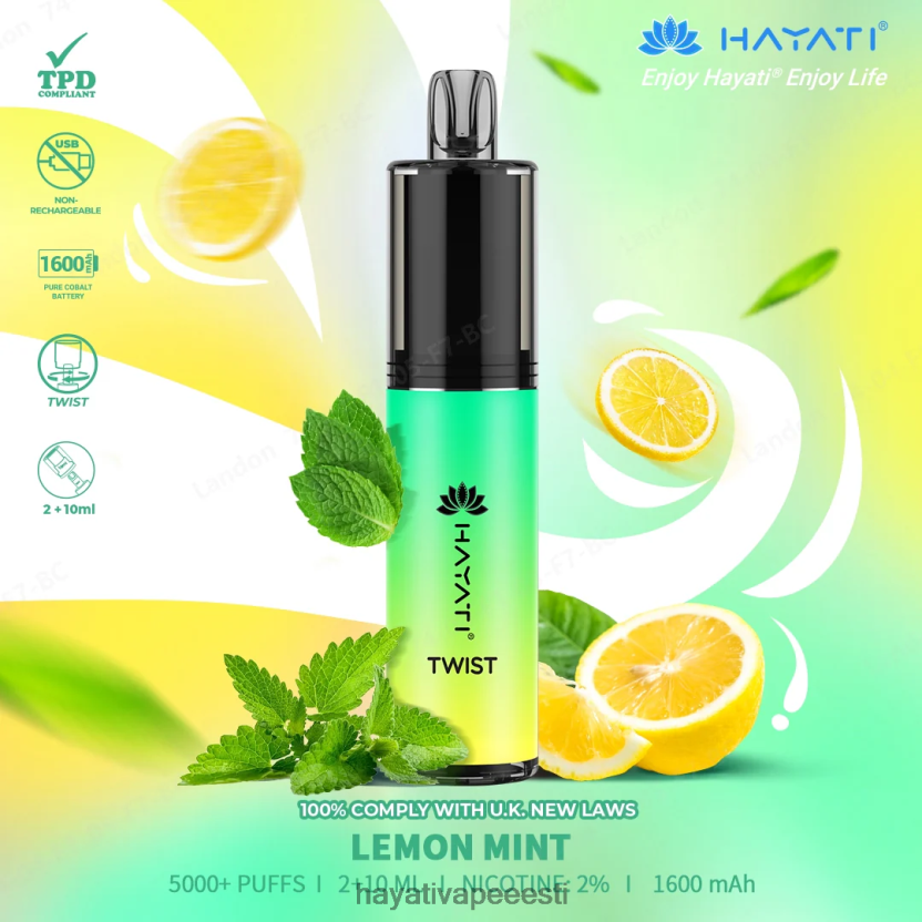 Hayati Vape Review - Hayati Twist ühekordselt kasutatavad sidruni piparmünt N6LJBF76