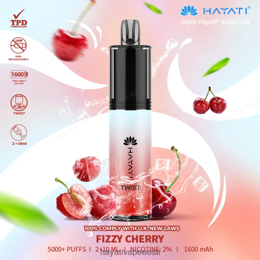 Hayati Vapes Wholesale - Hayati Twist ühekordselt kasutatavad kihisev kirss N6LJBF69