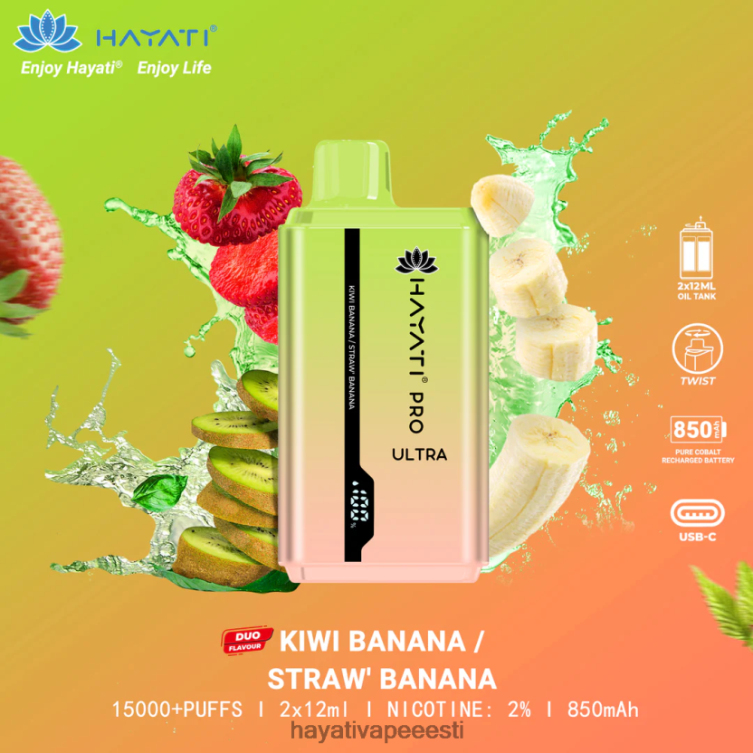 Hayati Tallinn - Hayati Pro Ultra ühekordselt kasutatav 15000 pihustust kiivi banaan/maasika banaan N6LJBF222